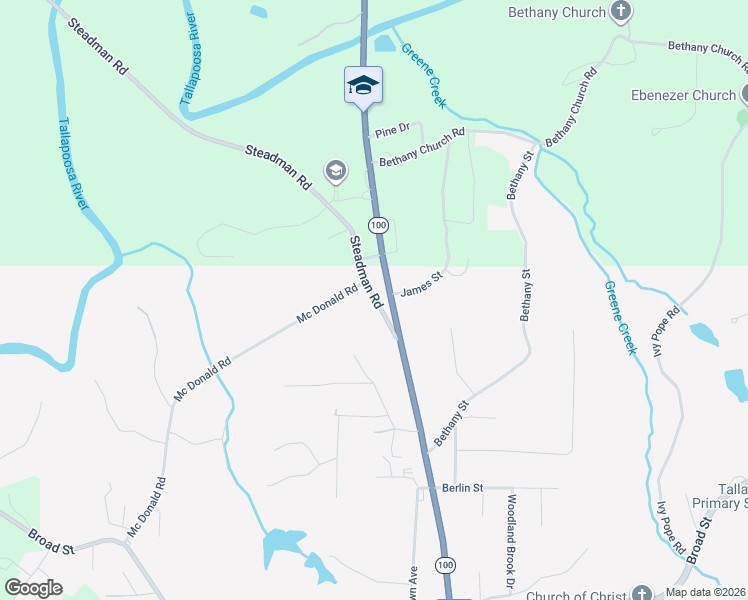 map of restaurants, bars, coffee shops, grocery stores, and more near 42 Steadman Road in Tallapoosa