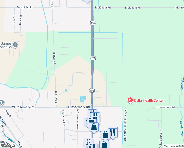 map of restaurants, bars, coffee shops, grocery stores, and more near U.S. 278 in Cleveland