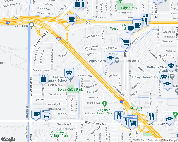 map of restaurants, bars, coffee shops, grocery stores, and more near 5562 Quincy Circle in Westminster