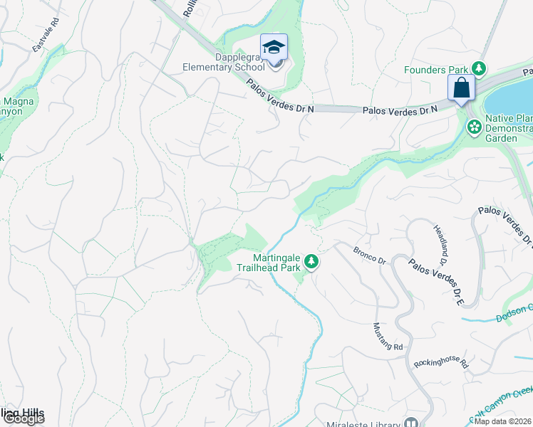 map of restaurants, bars, coffee shops, grocery stores, and more near 80 Saddleback Road in Rolling Hills