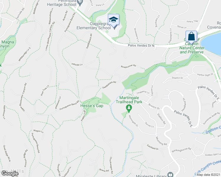 map of restaurants, bars, coffee shops, grocery stores, and more near 80 Saddleback Road in Rolling Hills