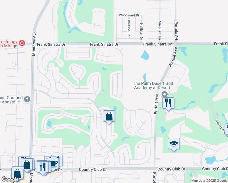 map of restaurants, bars, coffee shops, grocery stores, and more near 38768 Bautista Canyon Way in Palm Desert