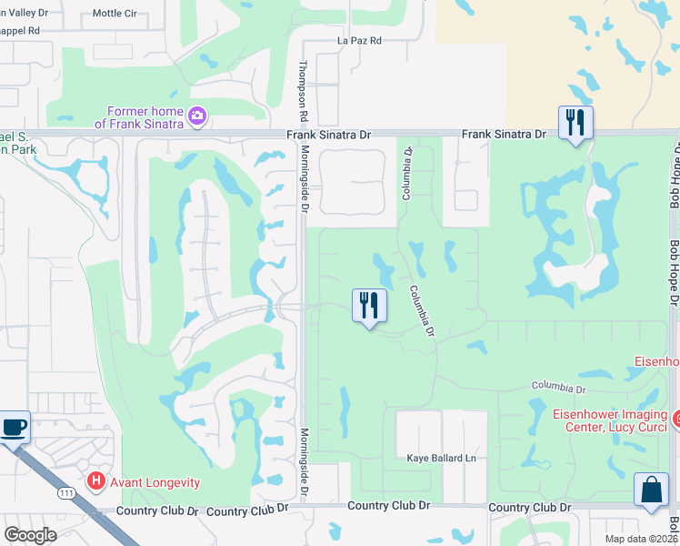 map of restaurants, bars, coffee shops, grocery stores, and more near 4 Briarcliff Court in Rancho Mirage