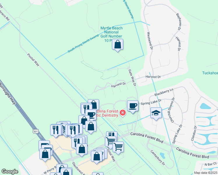 map of restaurants, bars, coffee shops, grocery stores, and more near 4925 Oak Pond Court in Conway