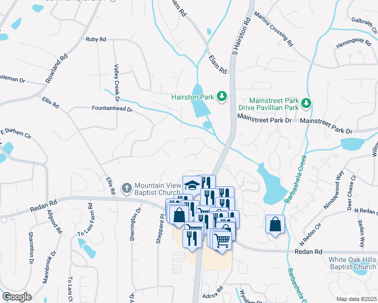 map of restaurants, bars, coffee shops, grocery stores, and more near 985 Romer Place in Stone Mountain