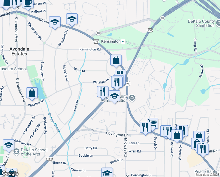map of restaurants, bars, coffee shops, grocery stores, and more near 4053 Memorial Drive in Decatur