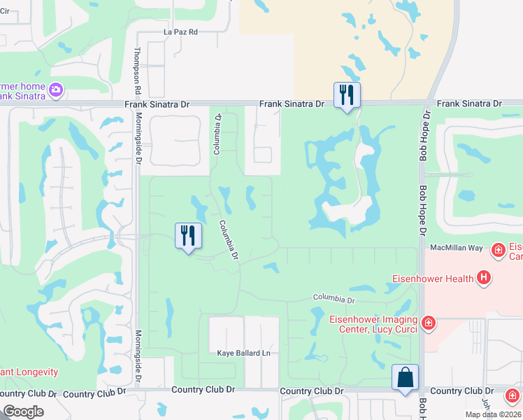 map of restaurants, bars, coffee shops, grocery stores, and more near 1 Trojan Court in Rancho Mirage