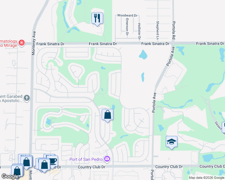 map of restaurants, bars, coffee shops, grocery stores, and more near 38768 Bautista Canyon Way in Palm Desert