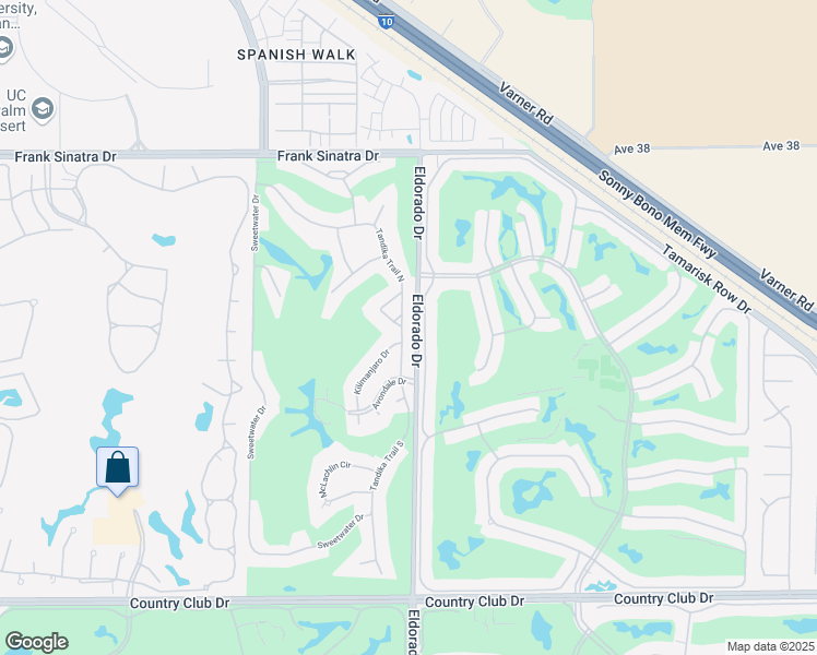 map of restaurants, bars, coffee shops, grocery stores, and more near 38780 Tandika Trail North in Palm Desert
