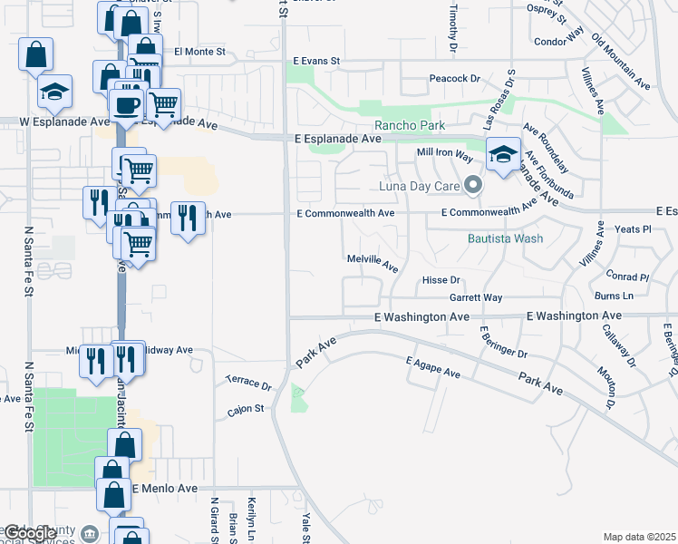 map of restaurants, bars, coffee shops, grocery stores, and more near 1994 Bronte Road in San Jacinto
