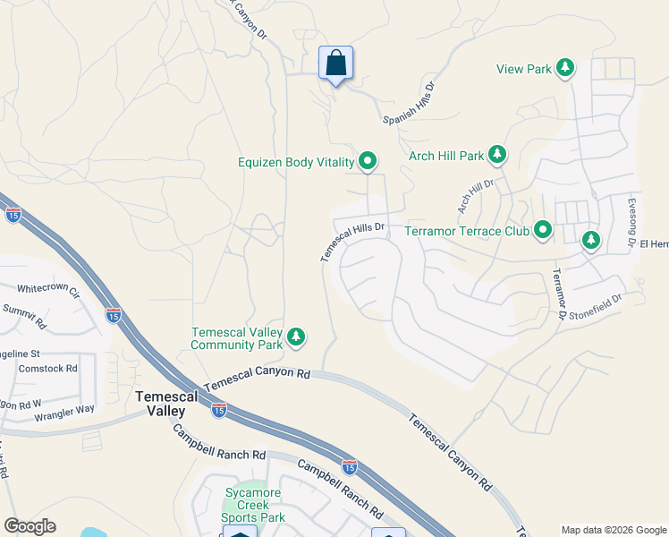 map of restaurants, bars, coffee shops, grocery stores, and more near 24357 Sunset Vista Drive in Temescal Valley