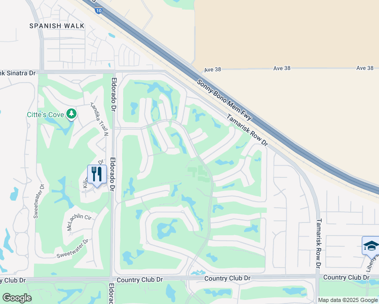 map of restaurants, bars, coffee shops, grocery stores, and more near 38873 Palm Valley Drive in Palm Desert