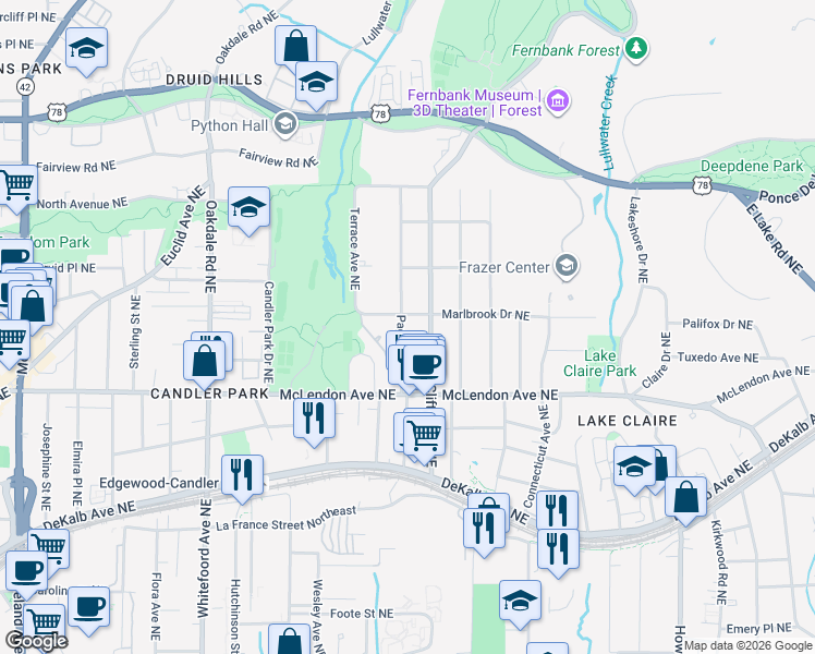 map of restaurants, bars, coffee shops, grocery stores, and more near 452 Page Avenue Northeast in Atlanta