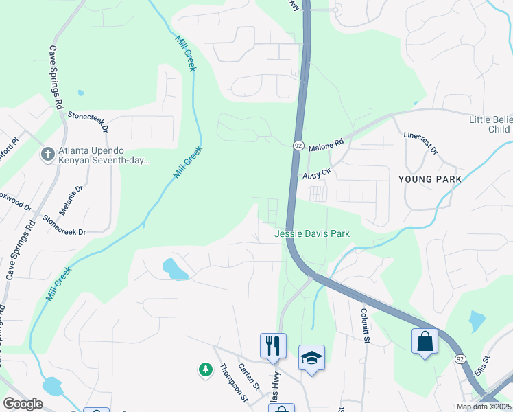 map of restaurants, bars, coffee shops, grocery stores, and more near 6755 Davis Drive in Douglasville