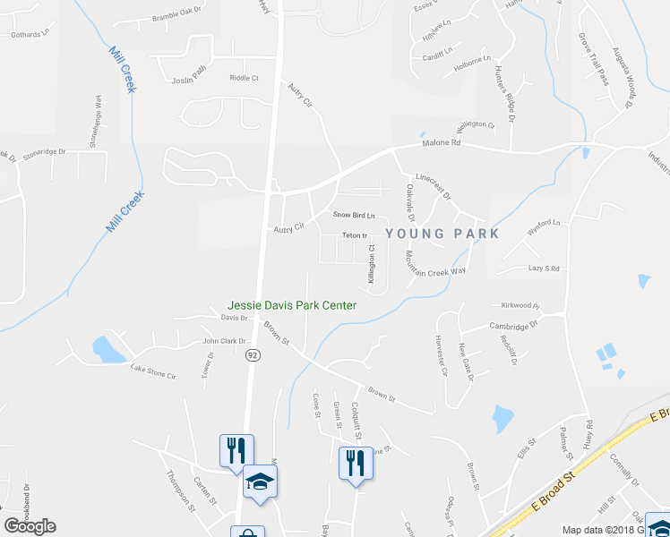 map of restaurants, bars, coffee shops, grocery stores, and more near 6679 Breckenridge Drive in Douglasville