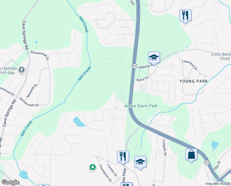 map of restaurants, bars, coffee shops, grocery stores, and more near 6775 Davis Drive in Douglasville