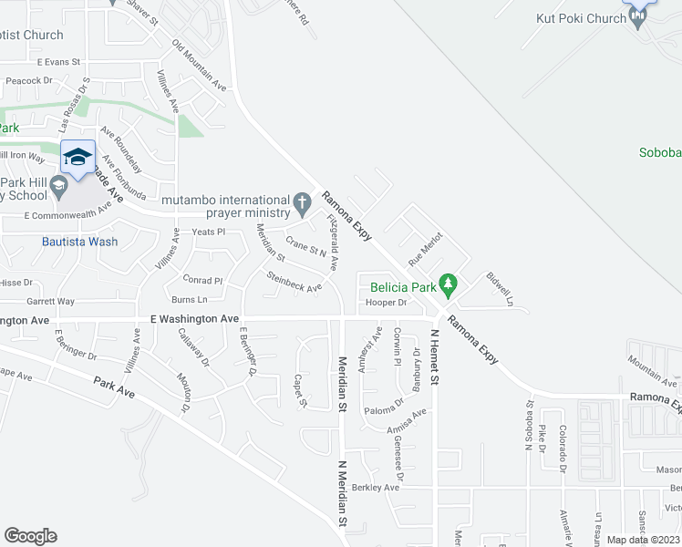 map of restaurants, bars, coffee shops, grocery stores, and more near 1977 Fitzgerald Avenue in San Jacinto