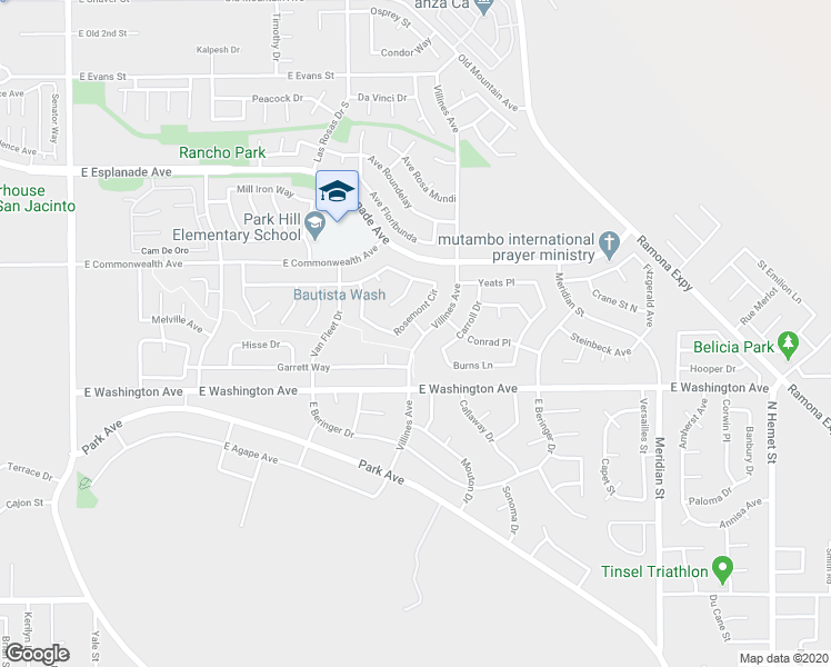 map of restaurants, bars, coffee shops, grocery stores, and more near 1956 Villines Avenue in San Jacinto