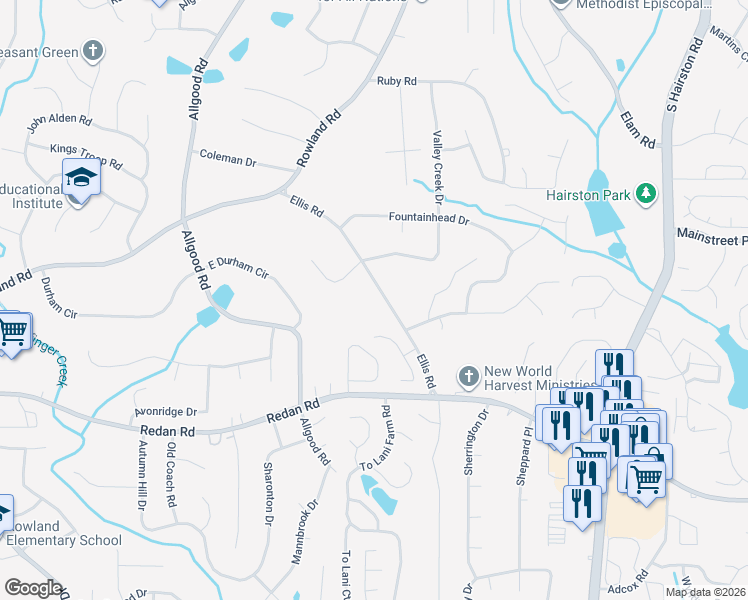 map of restaurants, bars, coffee shops, grocery stores, and more near 941 Ellis Road in Stone Mountain