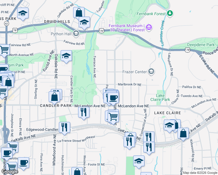 map of restaurants, bars, coffee shops, grocery stores, and more near 452 Page Avenue Northeast in Atlanta