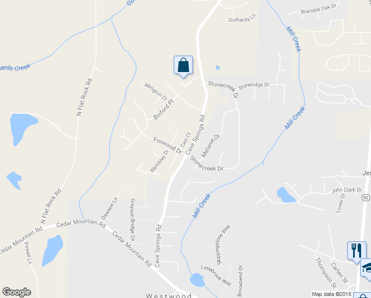 map of restaurants, bars, coffee shops, grocery stores, and more near 1504 Cain Court in Douglasville