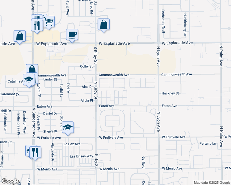 map of restaurants, bars, coffee shops, grocery stores, and more near 1150 North Kirby Street in Hemet