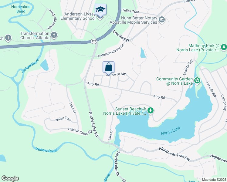 map of restaurants, bars, coffee shops, grocery stores, and more near 4388 Bowman Way Southwest in Snellville