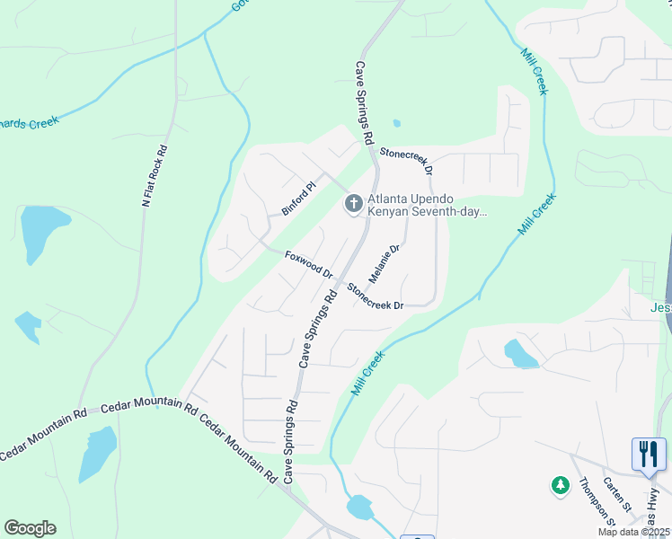 map of restaurants, bars, coffee shops, grocery stores, and more near 1504 Cain Court in Douglasville