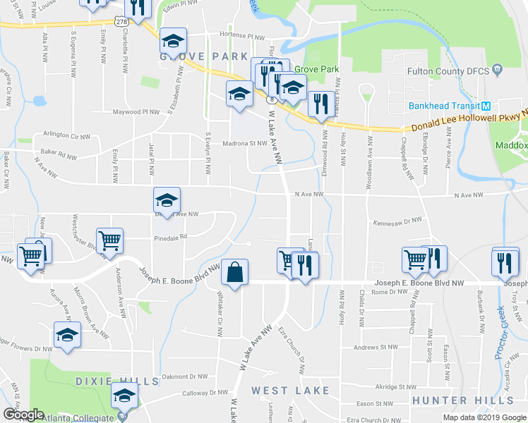 map of restaurants, bars, coffee shops, grocery stores, and more near 1671 Nekoma Street Northwest in Atlanta