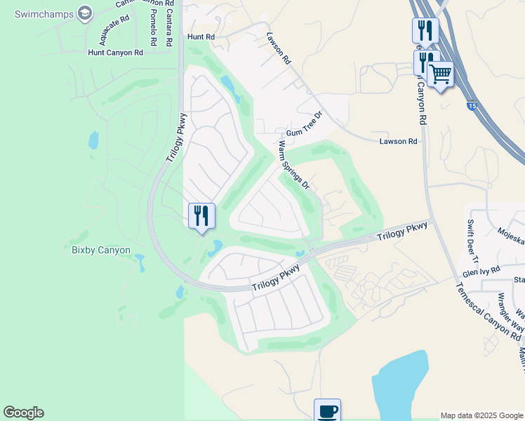 map of restaurants, bars, coffee shops, grocery stores, and more near 24290 Big Bear Lane in Corona