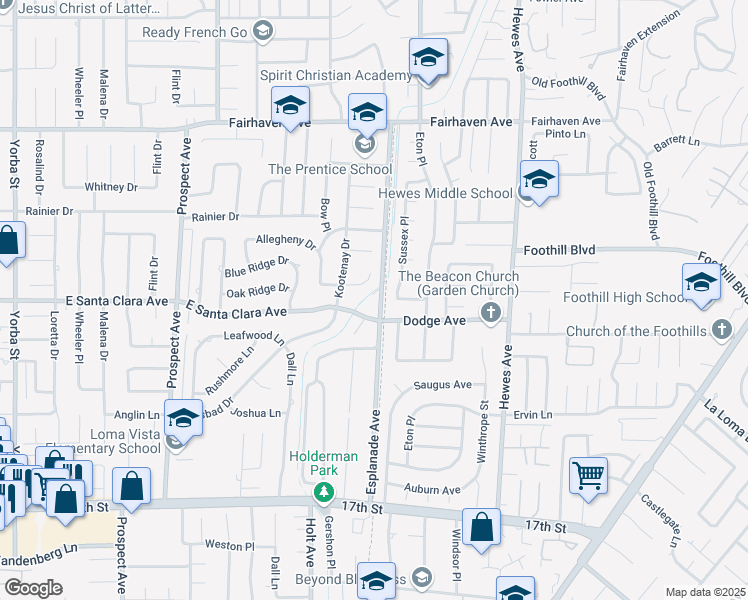 map of restaurants, bars, coffee shops, grocery stores, and more near 13431 Esplanade Avenue in Santa Ana