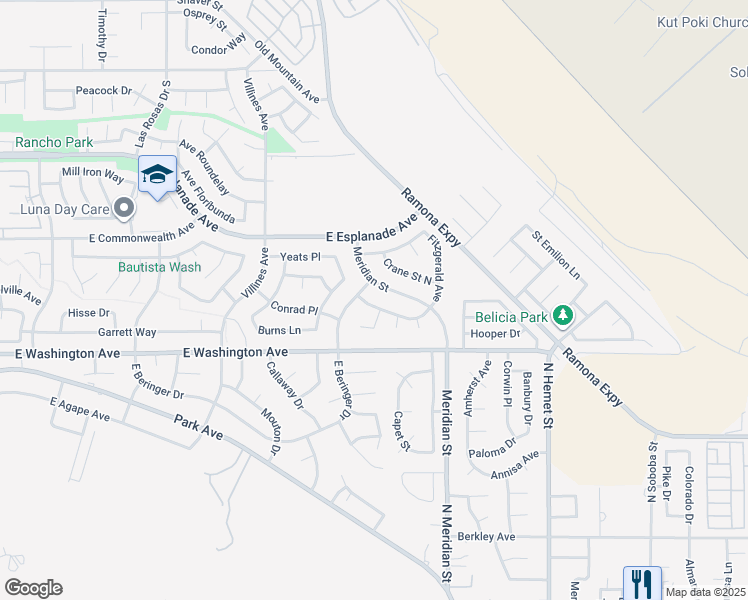map of restaurants, bars, coffee shops, grocery stores, and more near 1721 Steinbeck Avenue in San Jacinto