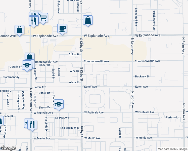 map of restaurants, bars, coffee shops, grocery stores, and more near 1150 North Kirby Street in Hemet