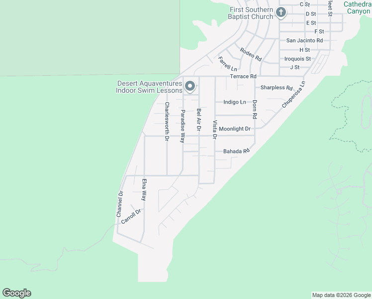 map of restaurants, bars, coffee shops, grocery stores, and more near 38812 Paradise Way in Cathedral City