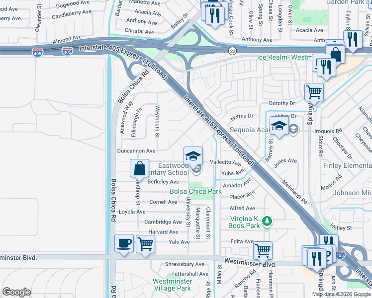 map of restaurants, bars, coffee shops, grocery stores, and more near 13472 Grinnell Circle in Westminster