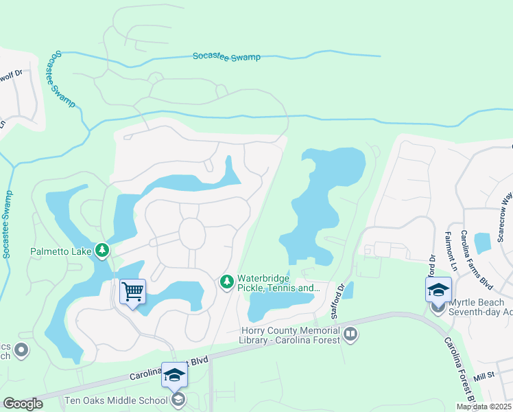 map of restaurants, bars, coffee shops, grocery stores, and more near 1267 Fiddlehead Way in Myrtle Beach
