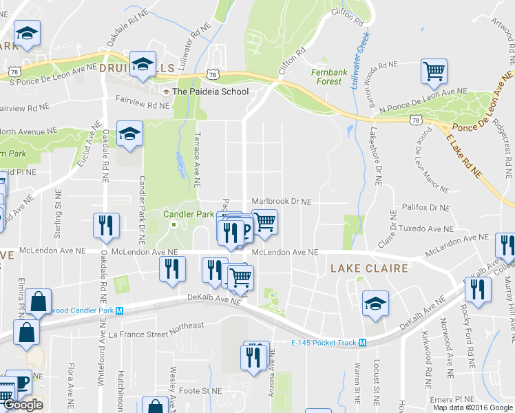 map of restaurants, bars, coffee shops, grocery stores, and more near 476 Hardendorf Avenue Northeast in Atlanta