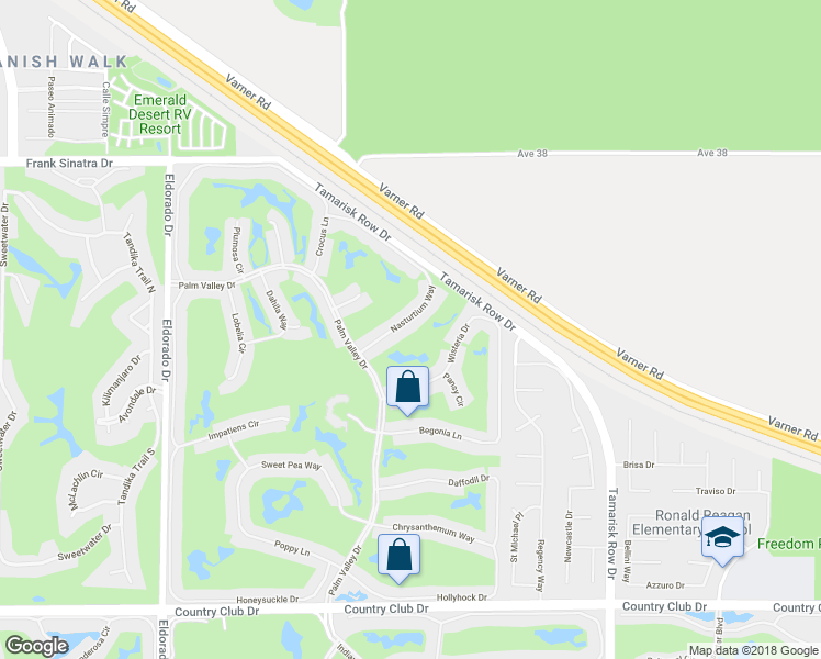 map of restaurants, bars, coffee shops, grocery stores, and more near 38652 Nasturtium Way in Palm Desert