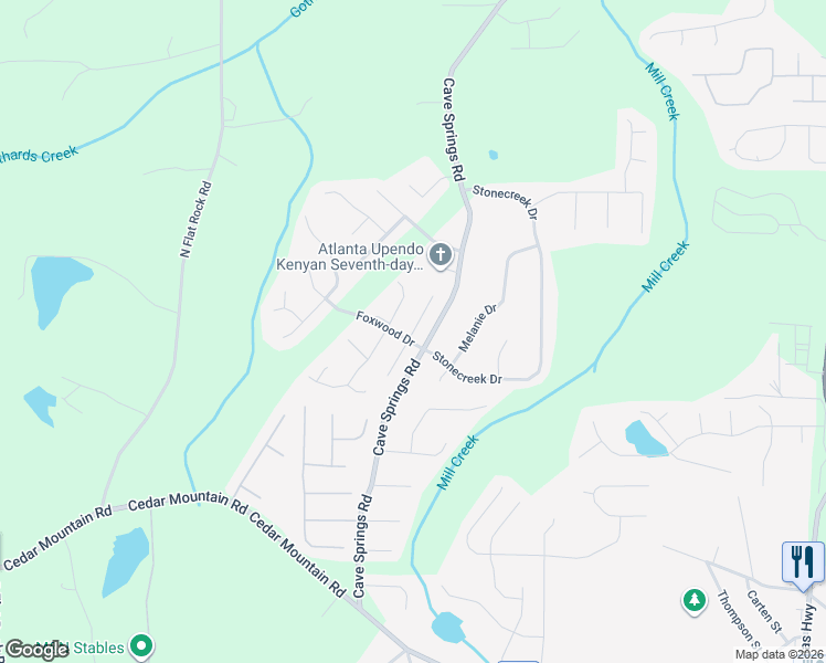 map of restaurants, bars, coffee shops, grocery stores, and more near 1522 Edgemoor Lane in Douglasville