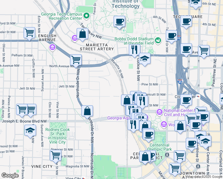map of restaurants, bars, coffee shops, grocery stores, and more near 384 Northyards Blvd NW in Atlanta