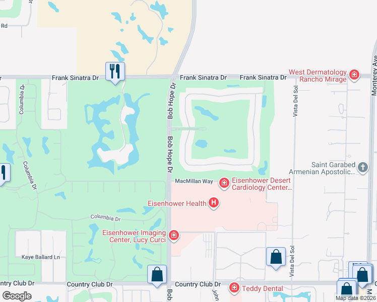 map of restaurants, bars, coffee shops, grocery stores, and more near 228 Kavenish Drive in Rancho Mirage