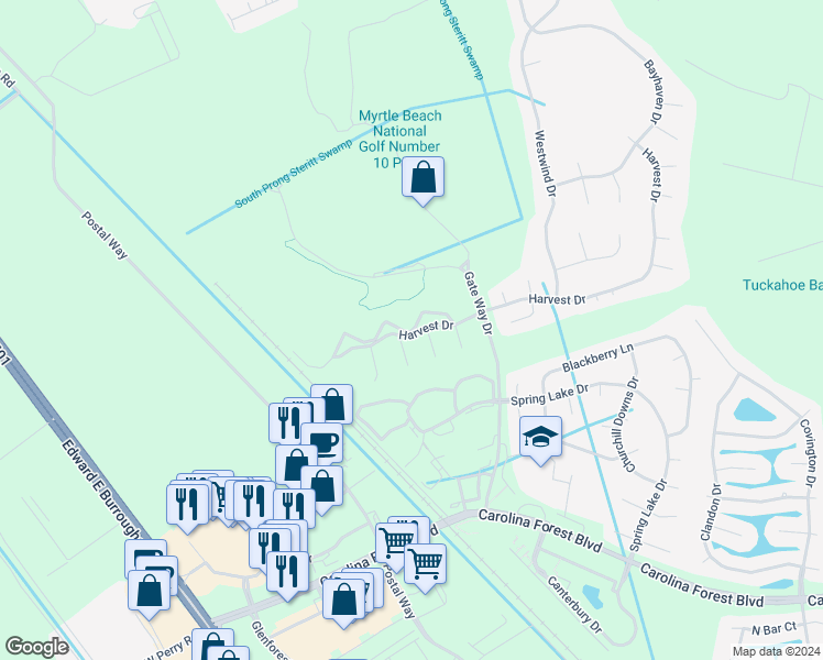 map of restaurants, bars, coffee shops, grocery stores, and more near 4990 Windsor Green Way in Myrtle Beach