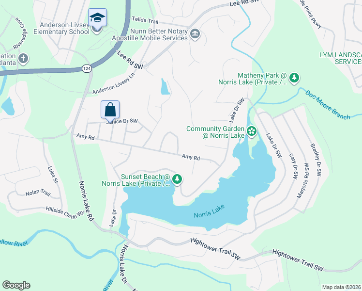 map of restaurants, bars, coffee shops, grocery stores, and more near 4500 Wallace Circle Southwest in Snellville