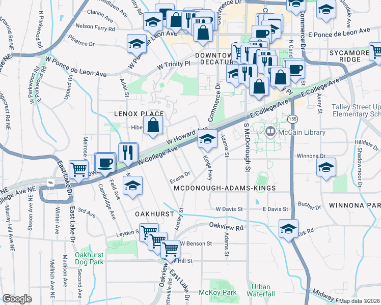 map of restaurants, bars, coffee shops, grocery stores, and more near 120 Greenwood Avenue in Decatur