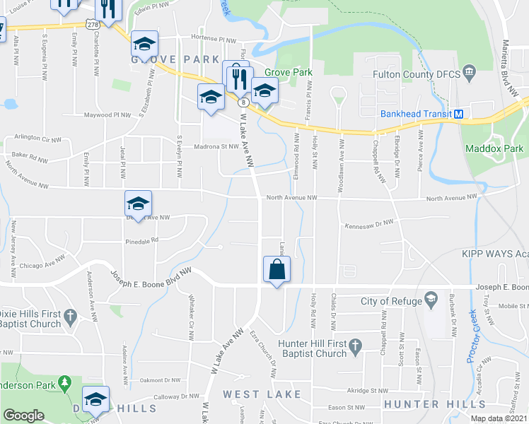 map of restaurants, bars, coffee shops, grocery stores, and more near in Atlanta