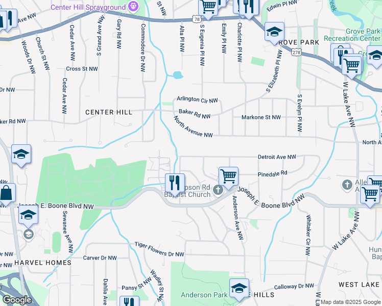 map of restaurants, bars, coffee shops, grocery stores, and more near 2061 Detroit Avenue Northwest in Atlanta