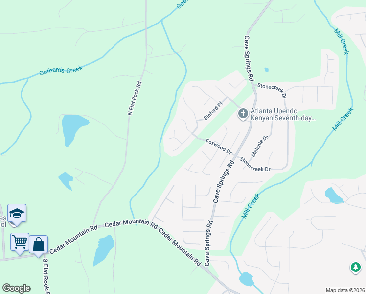 map of restaurants, bars, coffee shops, grocery stores, and more near 1446 Waterton Trail in Douglasville