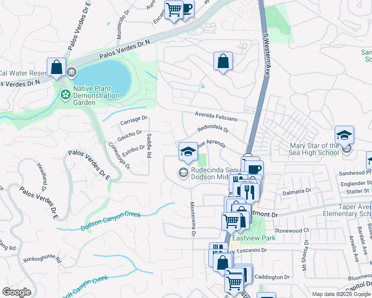map of restaurants, bars, coffee shops, grocery stores, and more near in Rancho Palos Verdes
