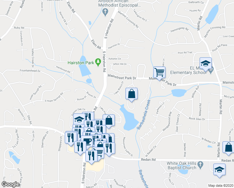 map of restaurants, bars, coffee shops, grocery stores, and more near 940 Lake Watch Court in Stone Mountain