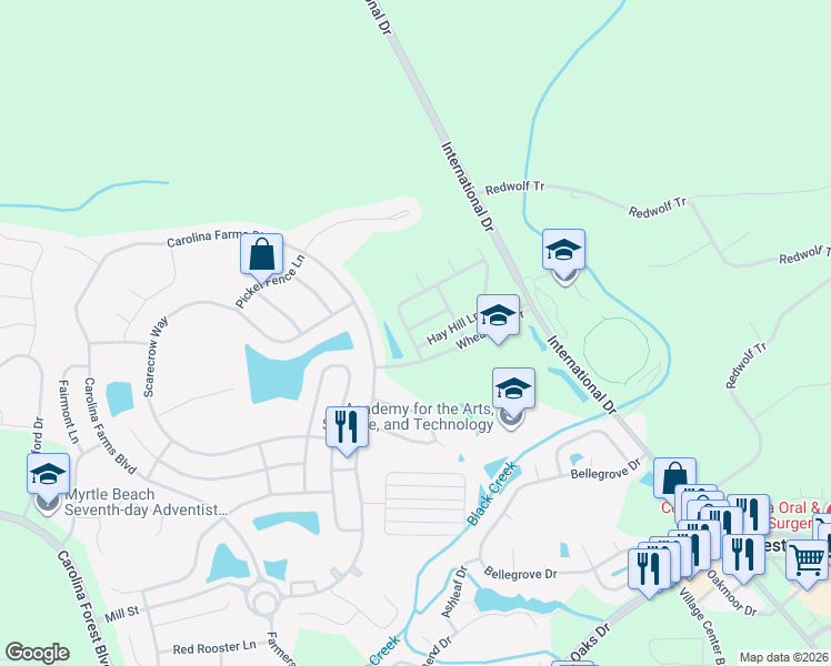 map of restaurants, bars, coffee shops, grocery stores, and more near 405 Black Smith Lane in Myrtle Beach